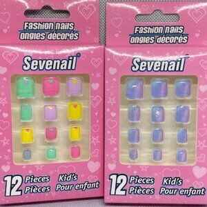 Gils Fashion Nails (12 Pieces) Solid color w small heart and purple pattern